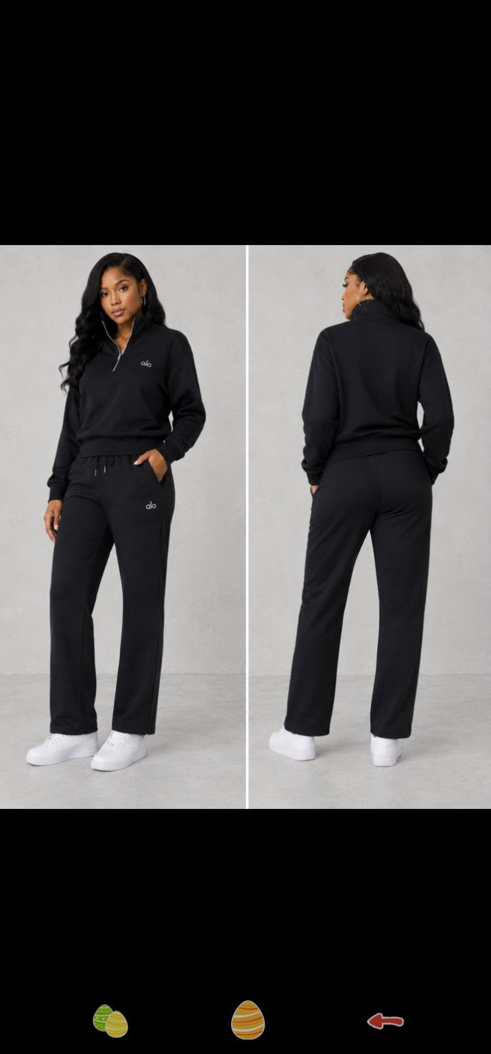 Alo Black Half-Zip Sweatshirt & Jogger Set