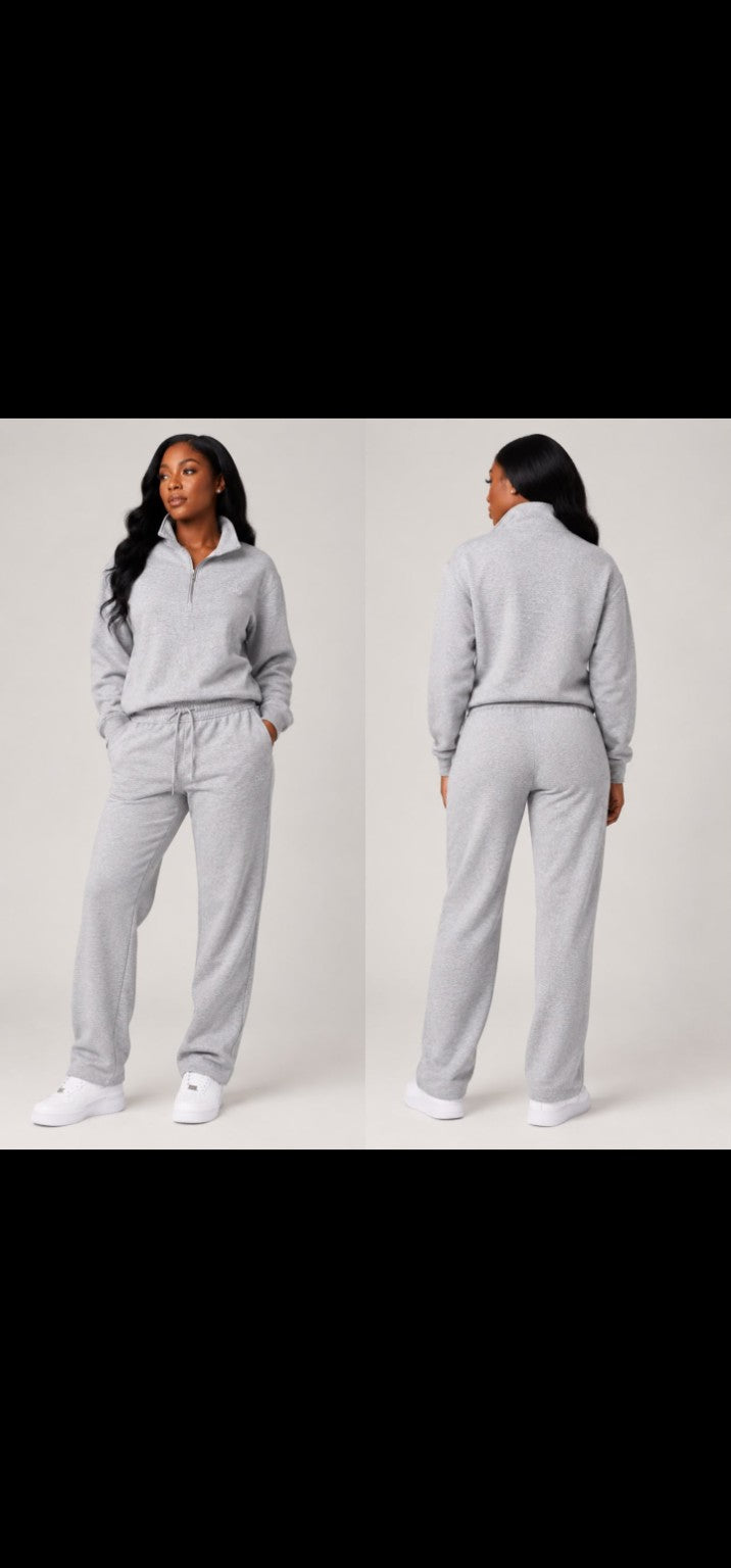 Alo Heather Gray Half-Zip Sweatshirt & Jogger Set