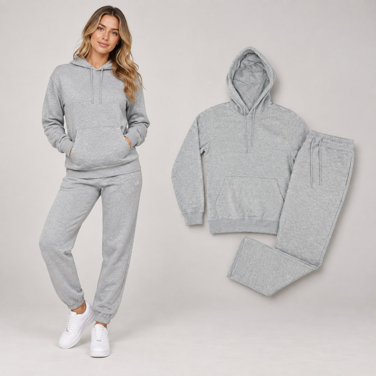 Alo Heather Gray Hoodie & Jogger Set