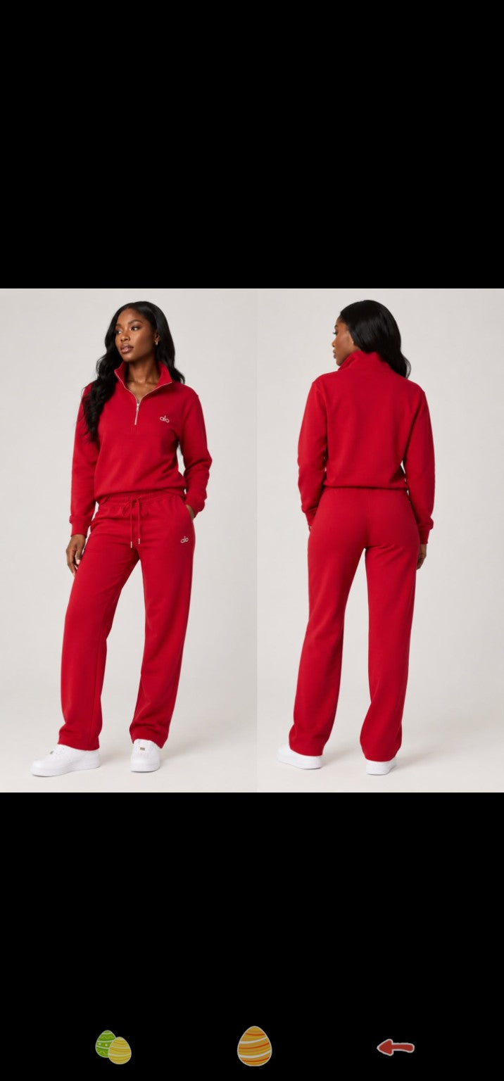 Alo Red Half-Zip Sweatshirt & Jogger Set