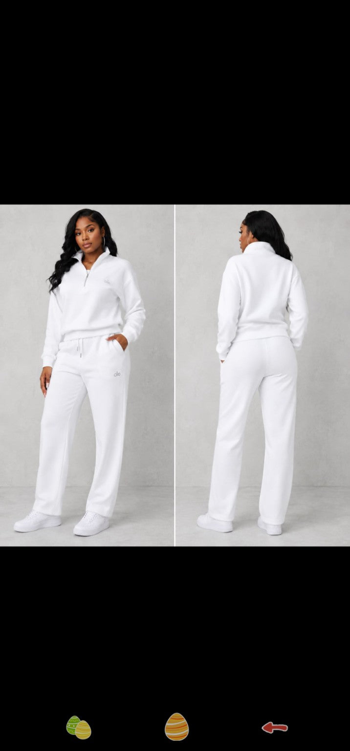 Alo White Half-Zip Sweatshirt & Jogger Set