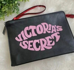 Victoria's Secret Black Red Just Add Lipstick Makeup Wristlet Zip Cosmetic Bag