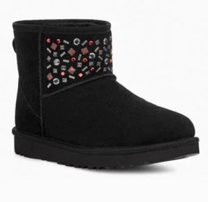 UGG CLASSIC MINI STUD II BLACK SUEDE CRYSTAL WOMEN'S BOOTS SIZE US 5 NEW