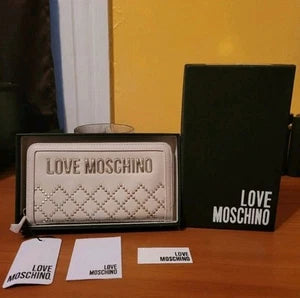 Love Moschino Off White w/ goldtone metal embellishments Large Zip around Wallet