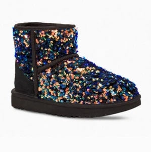 UGG Australia Classic Stellar Sequin Black Mini Boots Shoes US 6 NWB