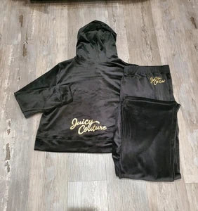 Juicy Couture Black Velour Hoodie and Pants 2 Piece Set (Size 1X)