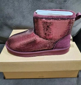 UGG Mini Classic sequin Mirror Ball Boots Wild Grape (Big Kids Size 6)